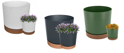 Blumentopf Übertopf TUBO Blumenkübel mit EcoHolz Untersetzer Rund Garten Blumen - Bild 1 von 4