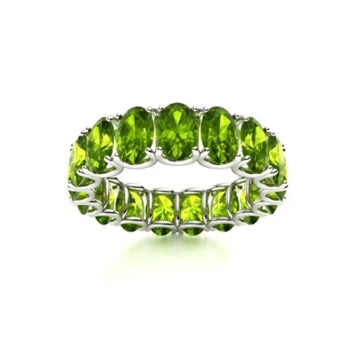 Peridot Brilliant-Cut Oval 6x4mm Full Eternity Band Ring With Rhodium Plated - Image 1 of 4
