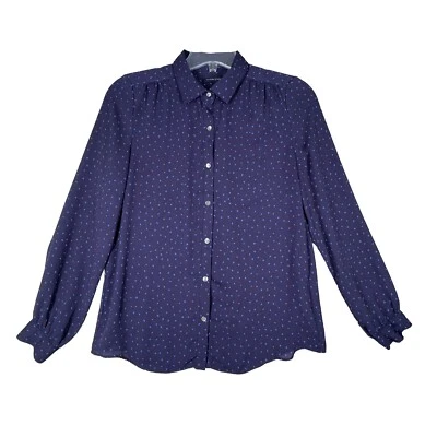Camisa Lands End Mujer 10 Azul Marino Lunares Blusa Abotonada Preppy Femenina Foto 1 de 4