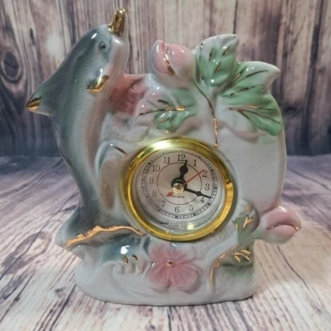 Ceramic Clock Swim With the Dolphins New Opened Box Cover