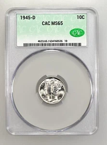 Moneda de diez centavos Mercury 1945 D, CACG MS65 Skn 0526 - Imagen 1 de 2
