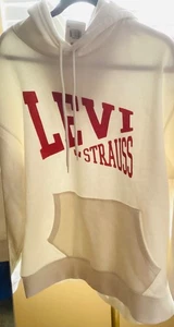 Felpa con cappuccio Levi’s Strauss logo uomo XL bianca panna tasche canguro - Foto 1 di 2