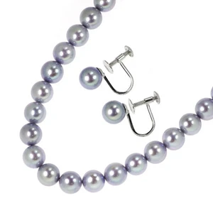 Tasaki Pearl SV/K14WG Natural Gray Akoya Pearl Necklace & Earrings 2 Piece Set D - Picture 1 of 4