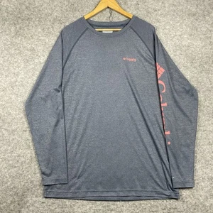 Columbia PFG Shirt Mens XLT Blue Stretch Long Sleeve Logo Spell Out Omni Shade - Picture 1 of 9