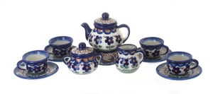 Blue Rose Polish Pottery Aztec Flower Miniature Tea Set - Picture 1 of 1