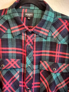 Gioberti Men’s 3XL Flannel Shirt Western Snap Button Red Green Plaid 100% Cotton - Picture 1 of 15