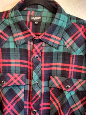 Gioberti Men’s 3XL Flannel Shirt Western Snap Button Red Green Plaid 100% Cotton - Image 1 of 4