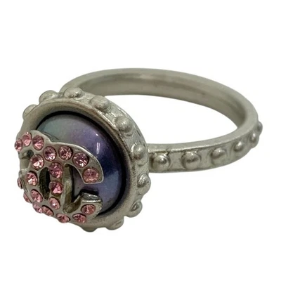 CHANEL Ring 02C Coco Mark Rhinestone Pink / Silver US Size 6.75 Accessory - Image 1 of 4