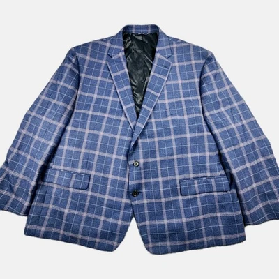 Ralph Lauren 54R Wool Blend Plaid Sport Coat Blazer Navy Blue Suit Jacket Check - Image 1 of 4