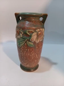 Roseville Dahlrose 1928 Vintage Art Pottery Tan Ceramic Flower Vase 363-6 - Picture 1 of 9