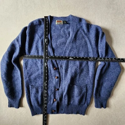 Vtg Mountain Express Blue Shetland 100% Wool Pocket Cardigan Sweater Men’s M - Image 1 of 4