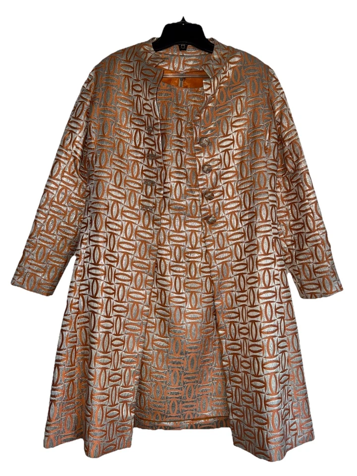 Vestido Mod Jacquard Metálico Vintage Años 60 MALCOLM STARR DESIGNER + Conjunto Chaqueta Pequeño Foto 1 de 4