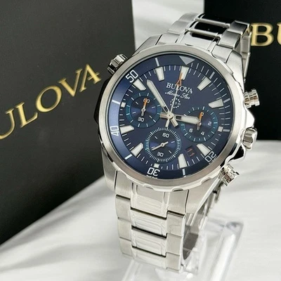 Bulova Marine Star Men's Quartz Watch Blue Dial Stainless Steel 43MM 96B256 - Image 1 of 4