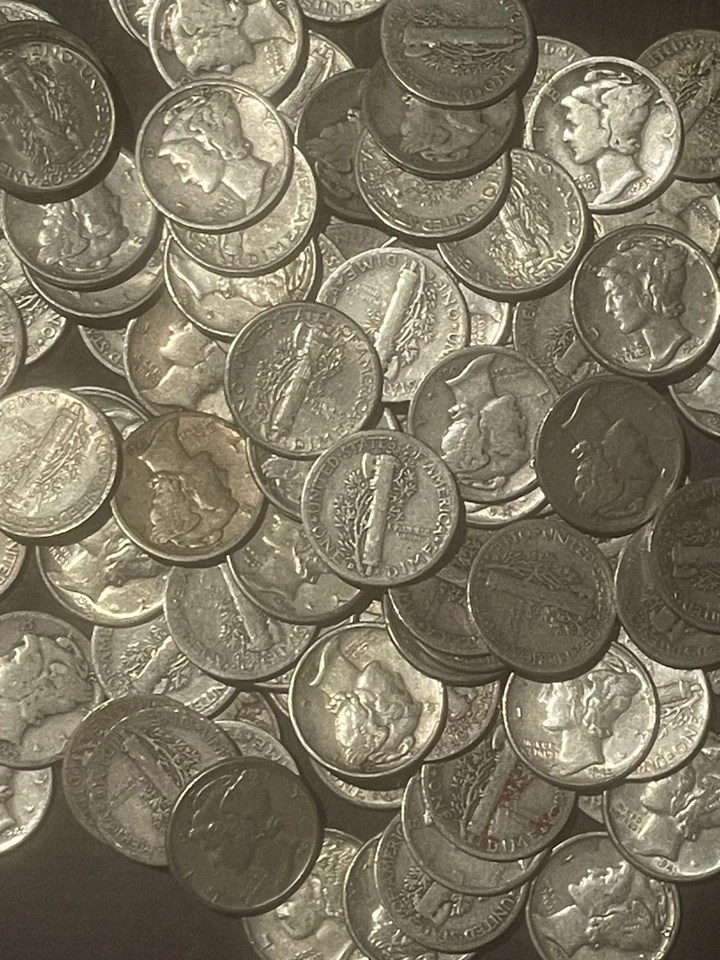 2 ROLOS de 50 centavos de mercúrio para um total de US$ 10 FACE 90% PRATA 10c: 10251 - Imagem 1 de 1