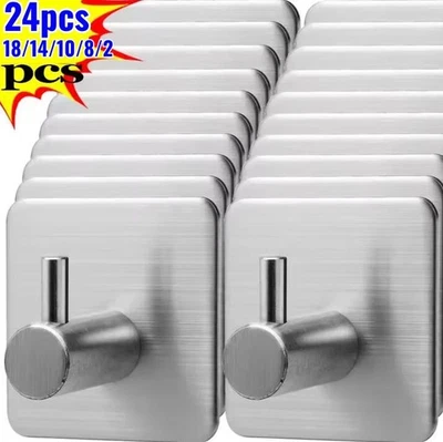 Gancho de acero inoxidable barra de ganchos gancho de armario gancho de pared sin taladrar 2-24 piezas - Imagen 1 de 4