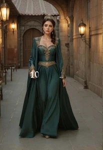Elegante Vestido de Noche Victoriano Verde Cazador Apliques de Lujo Baile Fiesta - Imagen 1 de 4