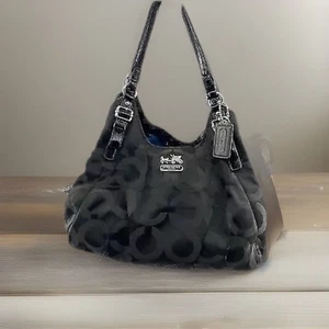 Coach Maggie Shoulder Bag 17689 Madison Op Art Black Brown C Jacquard VTG Luxe - Picture 1 of 22