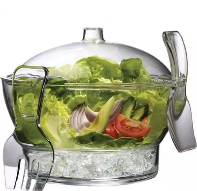 Prodyne Salad Bowl On Ice With Dome Lid Plus Salad Servers That Hook On Rim - Image 1 of 4