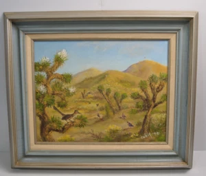 Original Blooming Joshua Tree Desert Painting on Board Roadrunner Quail 1976 - Picture 1 of 23