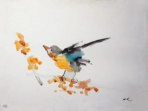 "Bluebird" #032 - Original Expressive Watercolor on Canvas by Julia Lu 18"x24" - Picture 1 of 1