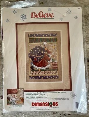 NOS Vintage Dimensions Mary Engelbreit  BELIEVE Santa Claus Cross Stitch  8408 - Image 1 of 4