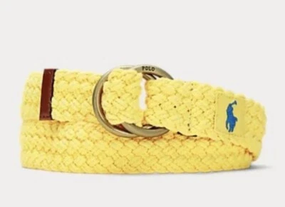 Polo Ralph Lauren Men's Yellow Webbed Cotton Double O-Ring Belt Size Medium  NEW - Image 1 of 2