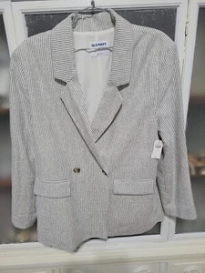Old Navy Women's Double-Breasted Linen-Blend Blazer Navy Stripe SzM NWT - Picture 1 of 9