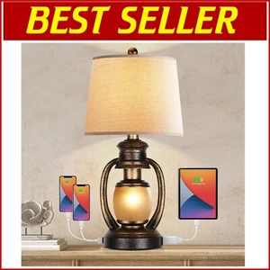 Versatile Rustic Table Lamps with Dual USB Ports for Living Room Delight - Picture 1 of 8