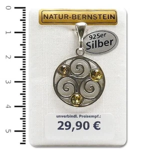 Bernstein Anhänger 'Keltenrad' modern 925er Silber Naturbernstein grün 90664 - Bild 1 von 1