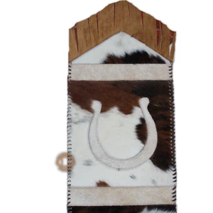 Horseshoe Pattern Cowhide Table Runner on Tricolor Cowhide- 8ft Long - Picture 1 of 6