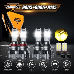 AUXBEAM 9005+9006+9145 H10 LED Headlight Fog Bulbs Combo Kit Bright 6500K/3000K - Picture 1 of 12