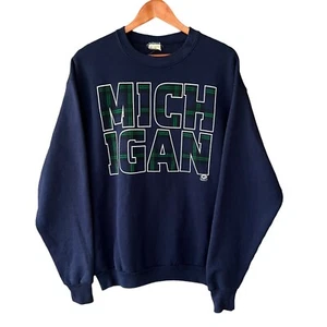 Sudadera De Colección Años 90 Sharky U Of M Michigan Cuadros Bloque Letra Azul Marino XL 1993 - Imagen 1 de 6