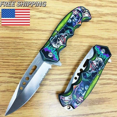 Faca de bolso dobrável lâmina assistida por mola preta tática Halloween coringa 8,5" - Imagem 1 de 4