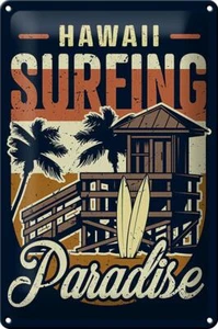 Blechschild Hawaii 20x30 cm Surfing Paradise Metall Deko Schild tin sign - Picture 1 of 5