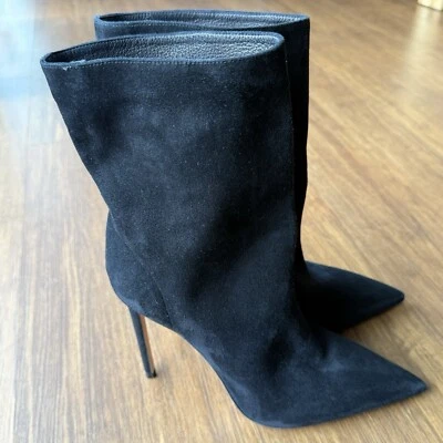 Женские сапоги Aquazzura размер 38,5 США 8 Matignon черные замшевые кожаные на шпильке каблуке - Изображение 1 из 4