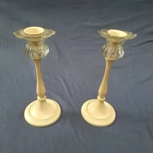Laura Ashley candle holders glass flower top Country Style Beige Candle holders - Picture 1 of 12