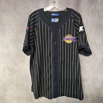 Camiseta de beisebol masculina vintage anos 90 Starter Los Angeles Lakers listra de giz 2 lados G - Imagem 1 de 4