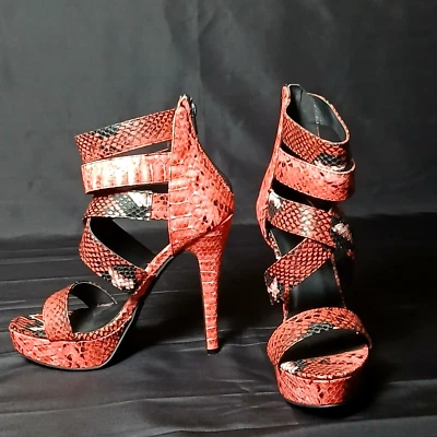 Charlotte Russe Faux Snake Skin Sassy Strappy Zip Back Heels Women's Size 7 - Image 1 of 4