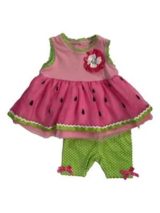 Infant Baby Girls Pink Watermelon & Green Polka Dot Shorts Dress 2 PC Set 24M - Picture 1 of 1