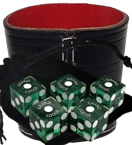 Hyatt Grand Lodge Tahoe Casino Craps Dice Green + Real Leather Cup Wide Opening - Picture 1 of 9