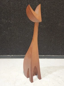 Vintage Mid Century Modern 11" Hand Carved Teak Wood Siamese Cat Sculpture - Picture 1 of 6
