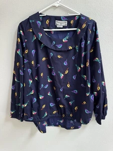 Vintage Bluse Andrea Fisher Designs Mehrfarbig Vogel Print Top XL Vögel Tropica - Bild 1 von 7