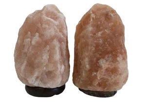 Pair of Natural Himalayan Pink Salt Rock Lamps with Wooden Bases REPAIRS - Picture 1 of 9