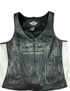 Harley Davidson Kaleidoscope Women’s Vest Large Embroidered Blue Diamond - Picture 1 of 12