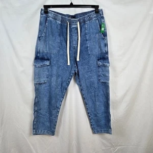 Gap Damen Acid Indigo Wash Mid Rise Easy Cargo Pull-On Freizeit Jeans XL NEU - Bild 1 von 8