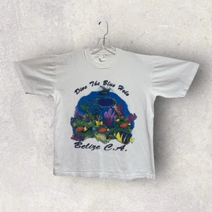 Vintage 90s Blue Hole Belize Scuba Diving Single Stitch T-Shirt Large 23”x27” - Bild 1 von 7