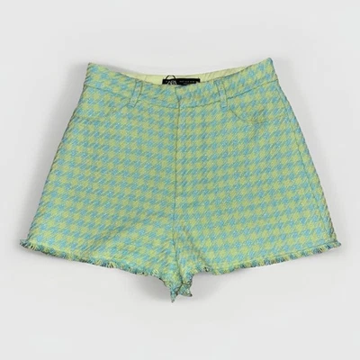 Pantalones Cortos Zara Para Mujer Pata de Gallo Tweed Deshilachados Talla S Azul Verde Tiro Alto Informales Foto 1 de 4