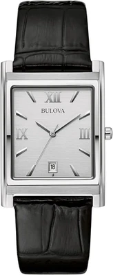 Bulova Reloj Hombre Acero Inoxidable 3 Manejas Calendario Fecha Cuarzo con Cuero Negro Foto 1 de 4