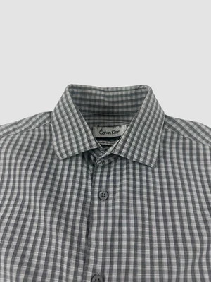Calvin Klein Men’s 15 32/33 Gray White Check Long Sleeve Button Up Dress Shirt - Image 1 of 4