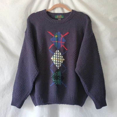 Vintage Colours By Alexander Julian Hand Knit Sweater Size Medium Grandpa Core * - Image 1 of 4